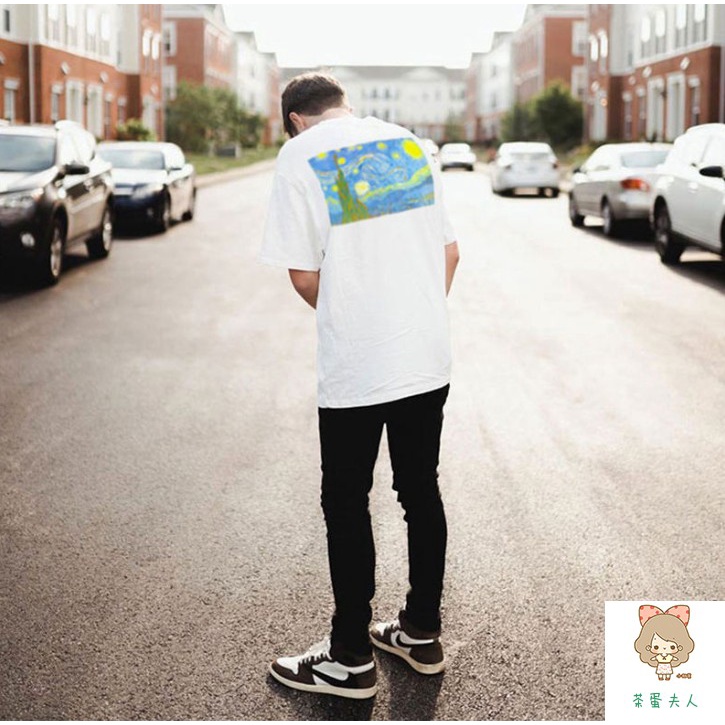 FEAR OFGOD Double Line ESSENTIALS High Street FOG Van Gogh Starry Print Tide Brand Short Sleeve Loose T-Shirt