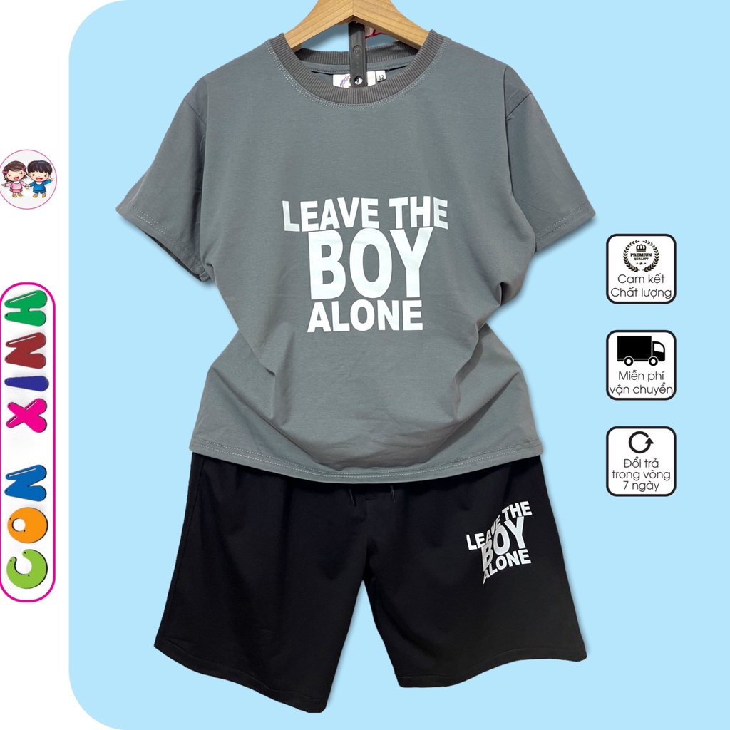 Bộ đồ bé trai Con Xinh cotton hình in chữ BOY ALONE, thời trang dành cho trẻ em từ 4 đến 10 tuổi
