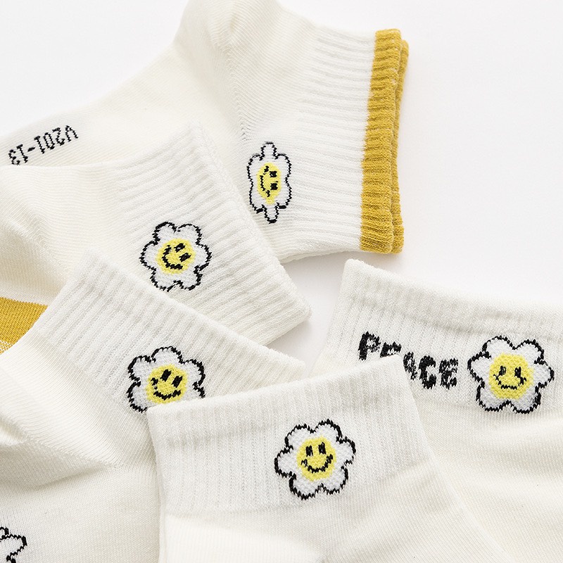 Tất vớ nữ cổ ngắn phong cách hàn quốc chất liệu cotton thấm hút in hình hoa