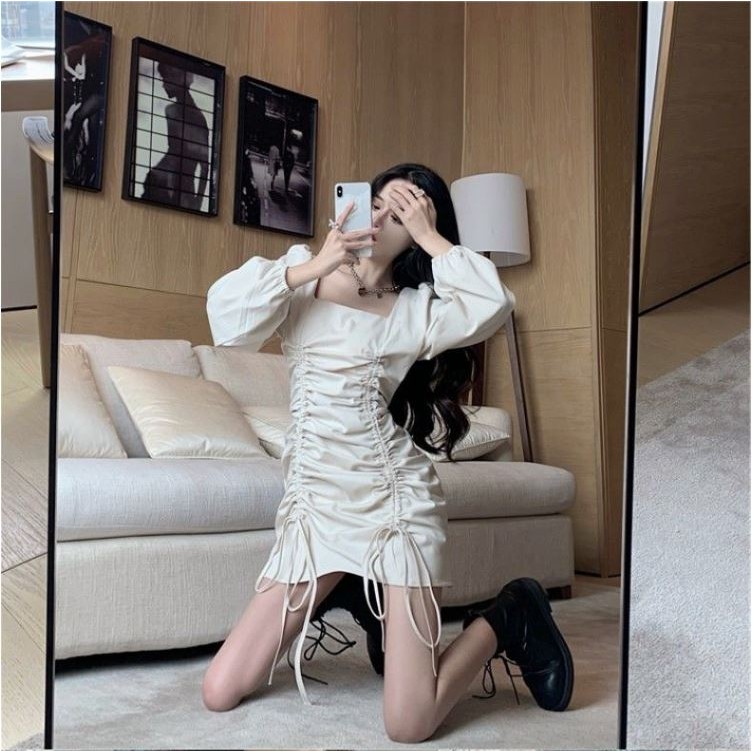 [SALE CHÀO HÈ] Váy chun body rút dây cổ vuông tay bồng | BigBuy360 - bigbuy360.vn