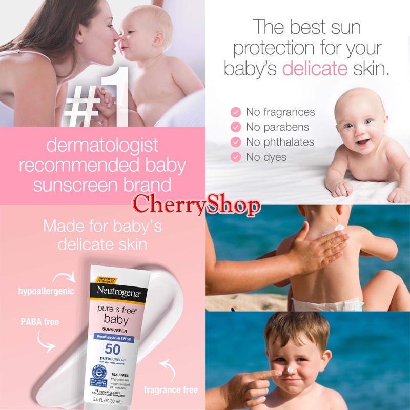 [Thanh Lý] Kem Chống Nắng Cho Trẻ Em Neutrogena Pure & Free Baby Sunscreen Broad Spectrum SPF 50 (88ml)