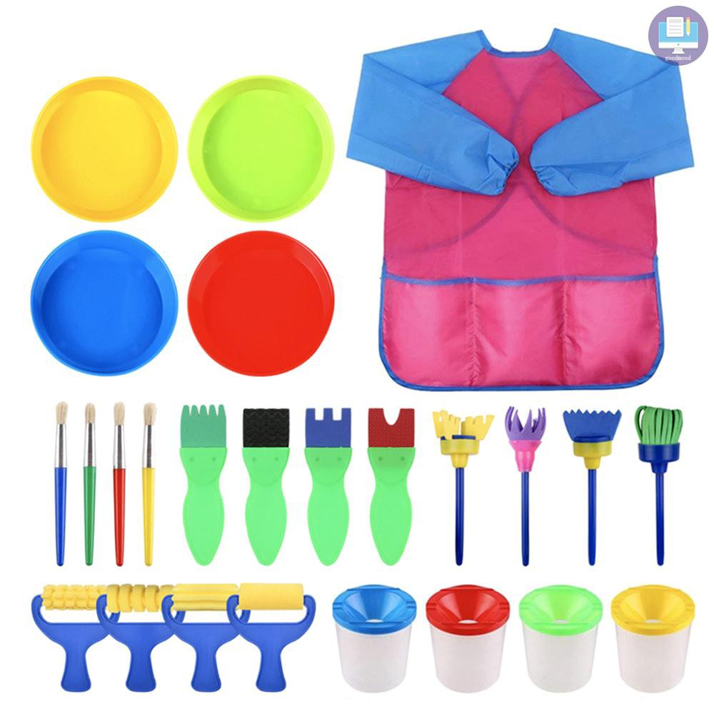 G&M Painting Kits with Art Smock Paint Brushes Early Learning Education Tools Birthday Gift for Children Toddler Boys Girls Painting DIY Art Projects