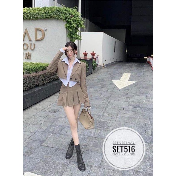SET VEST ÁO CROPTOP VỚI VÁY 3 MÓN BIGSIZE