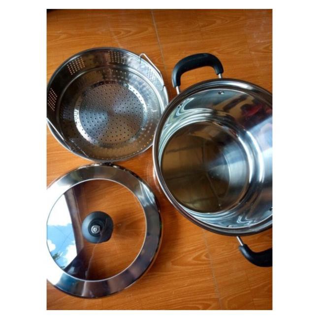 Nồi luộc gà KIÊM NỒI HẤP XÔI Hàn quốc STEAMER COOKER SIZE 28 CM( tặng kèm lồng hấp inox)