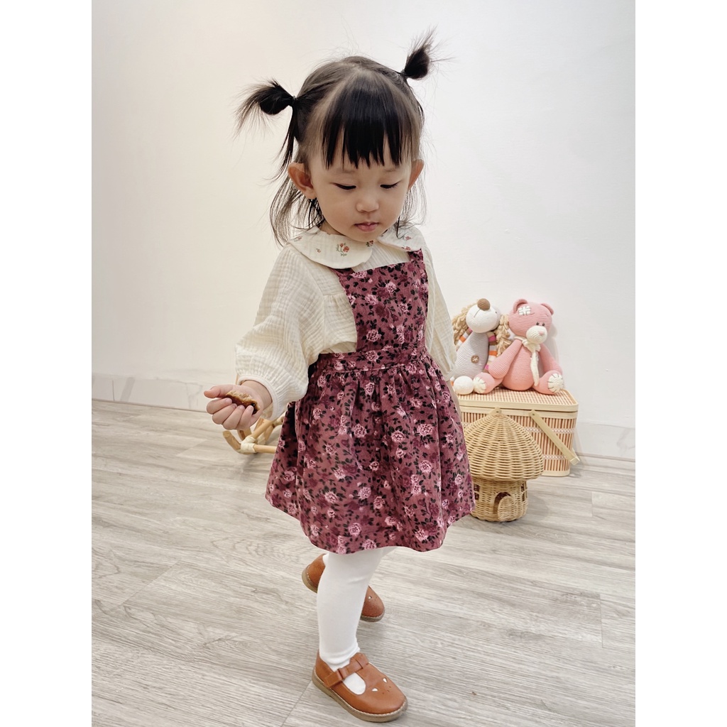 Váy yếm cho bé BERRYBABY nhung hoa đỏ, dáng xòe babydoll, cho bé gái từ 9 tháng - 2 tuổi - Zoe