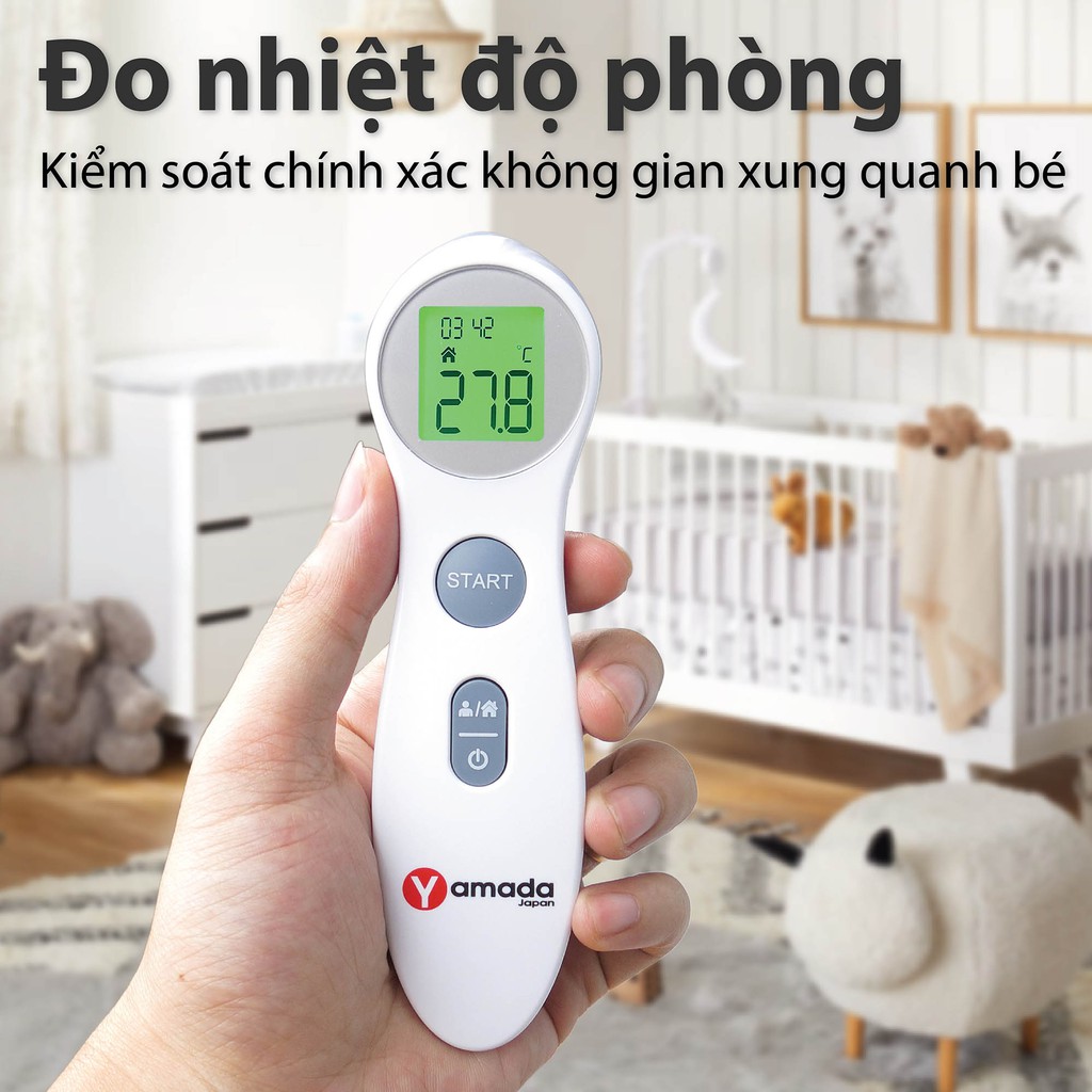 Nhiệt kế điện tử hồng ngoại đo trán không chạm Yamada YMD519 - đo nhanh 1 giây, cảnh báo sốt, màn hình