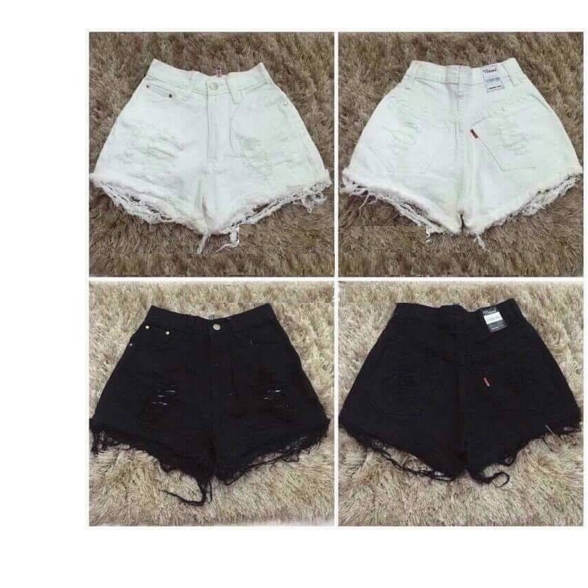QUẦN SHORT JEAN NỮ RÁCH TRƯỚC ĐEN - TRẮNG 0025