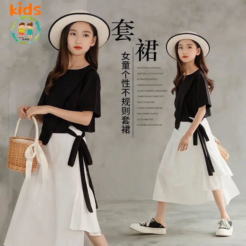Bộ Áo Thun + Chân Váy Thời Trang Mùa Hè Hàn Quốc 2022 Cho Bé Gái 3-5 - 8-10 - 12-13 Tuổi