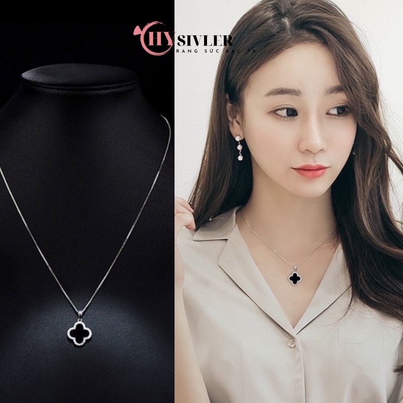 Dây chuyền bạc 4 lá đen sang chảnh nữ tính dây chuyền nữ bạc thật giá rẻ CHY SILVER