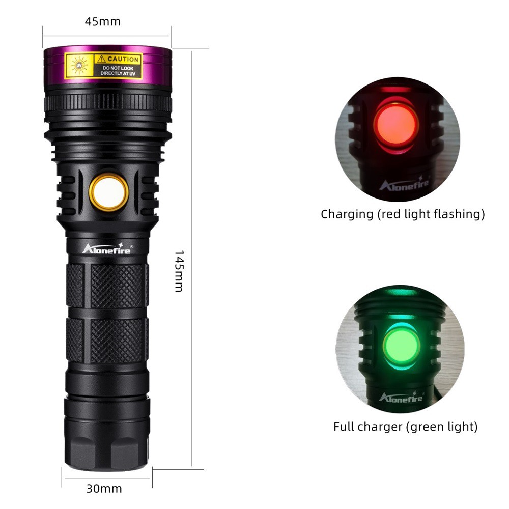 Đèn pin Alonefire UV LED 365nm SV18 12W tia cực tím có thể sạc lại