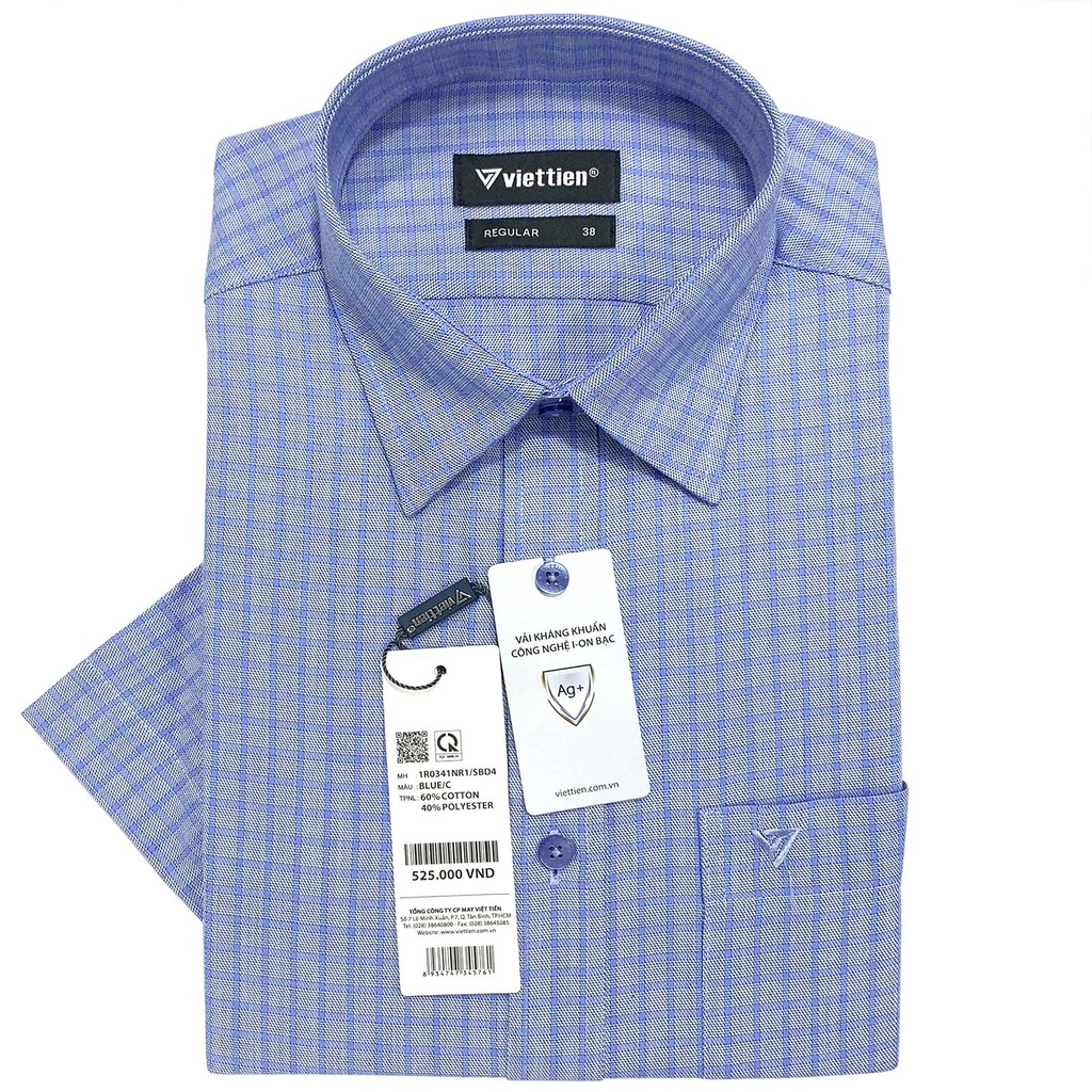 Viettien - Áo sơ mi nam ngắn tay ca rô vạ bầu 1R0341 fom regular - Áo sơ mi nam công sở Việt Tiến