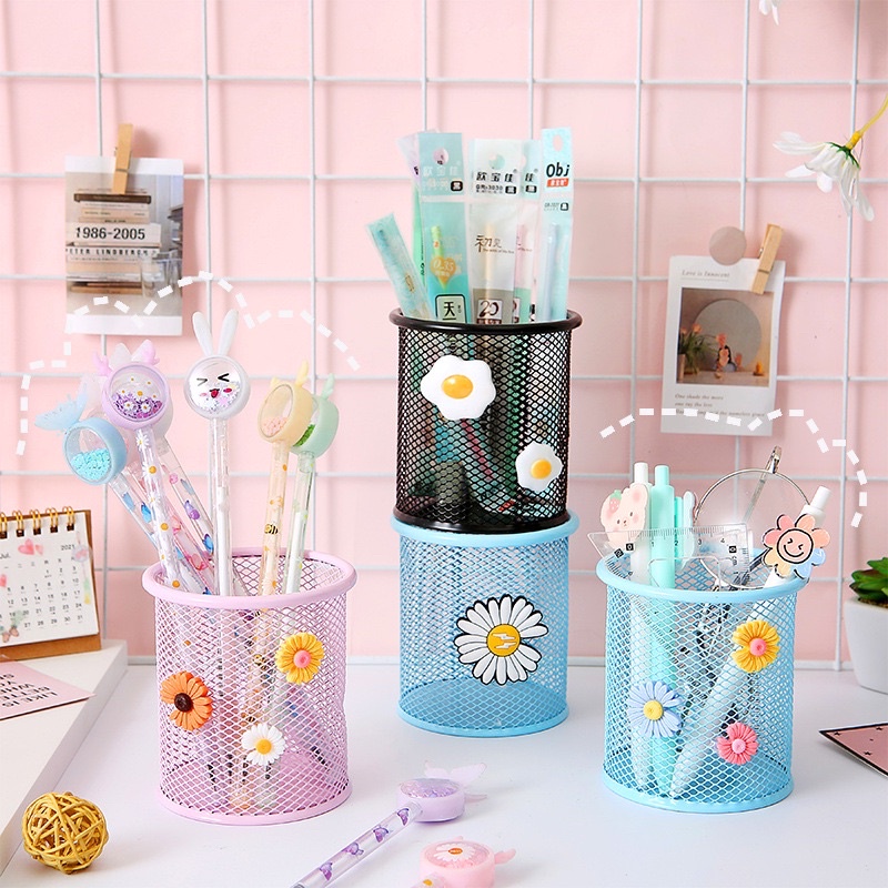 Lọ Cắm Bút Hình Lưới Màu Hồng Pastel Dễ Thương