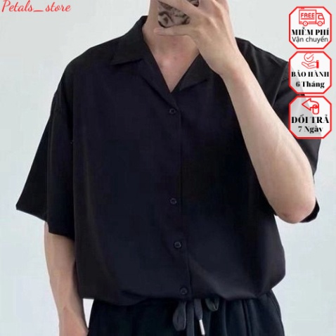 Áo Sơ Mi Tay Ngắn Nam Nữ Form Rộng Cổ Vest Unisex Tay Ngắn,Chất Lụa Nhật  Mềm Mịn Chống  Nhăn ,Xù -Men87_store