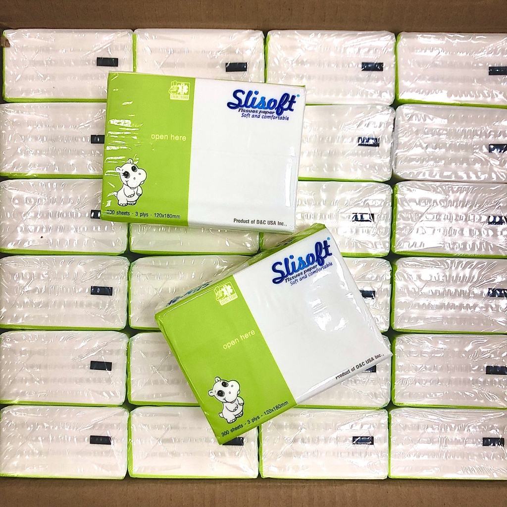 Combo 6 gói khăn giấy Slisoft trắng tự nhiên không chất tẩy trắng gói 300 tờ 3 lớp thân thiện với môi trường Decano