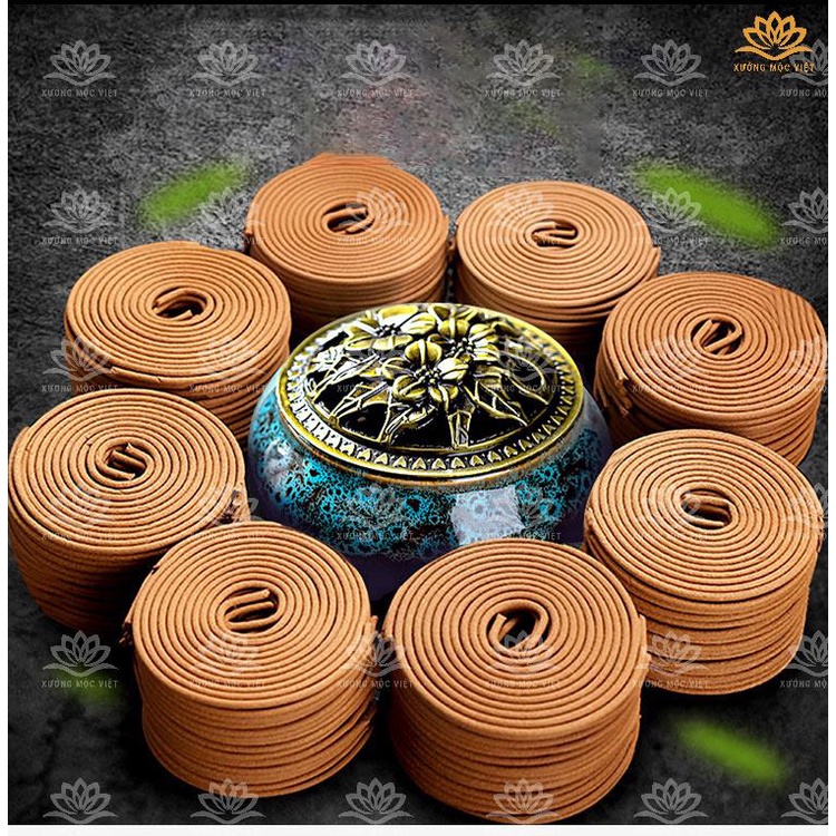 COMBO Hộp Nhang Khoanh Trầm Hương Tự Nhiên Xưởng Mộc Việt, Mỗi Khoanh Cháy 4 Giờ + Lư Sứ Xông Trầm
