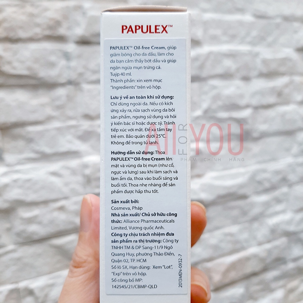 PAPULEX Oil Free Cream 40 mL - Kem Dưỡng Giảm Bóng Nhờn & Mụn Trứng Cá.
