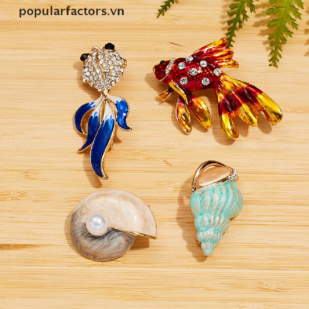 Ghim cài áo kiểu cá vàng ốc sên động vật biển dễ thương đính đá thời trang dành cho nữ