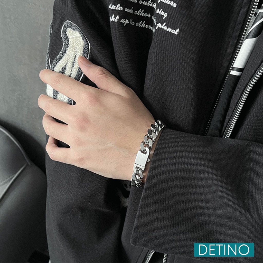 Vòng tay titan nam màu bạc Cuban đẹp loại cao cấp không gỉ sét DETINO VT02