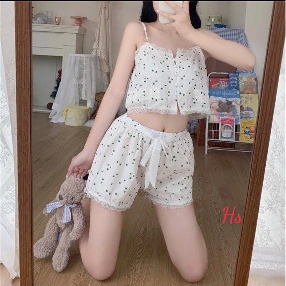 Bộ đùi ngủ hoa nhí có nơ quần chất liệu:von lụa