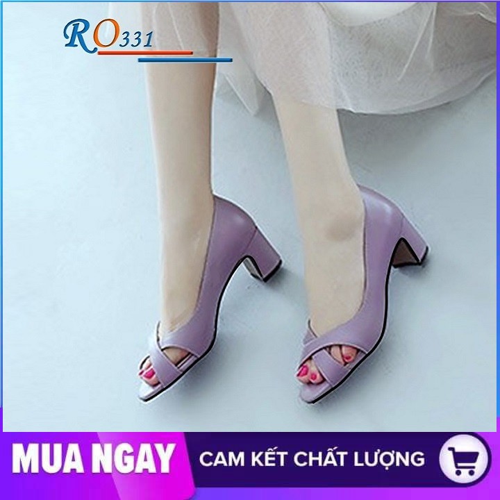 Giày sandal nữ cao gót 5cm hàng hiệu rosata hai màu tím trắng ro331