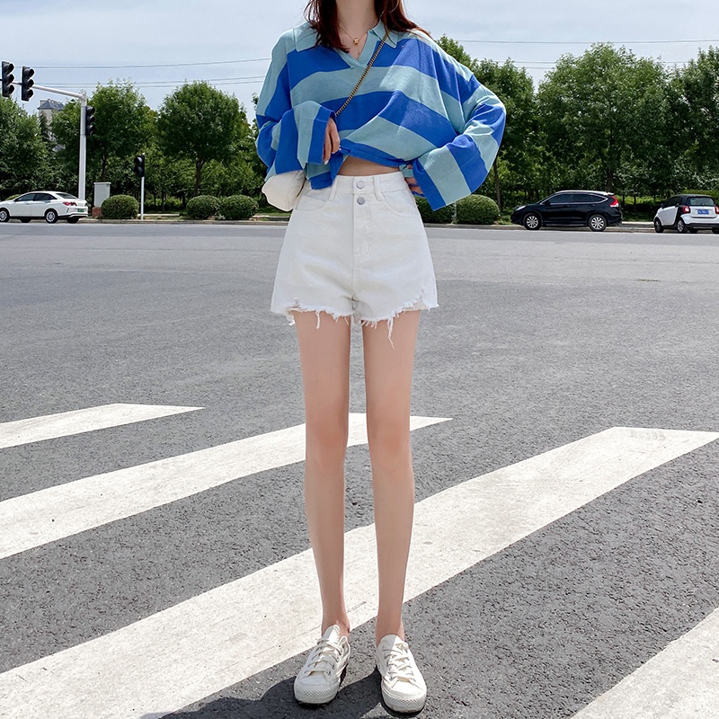 Quần Short Denim Lưng Cao Ống Rộng Thời Trang Mùa Hè Hàn Quốc Cho Nữ