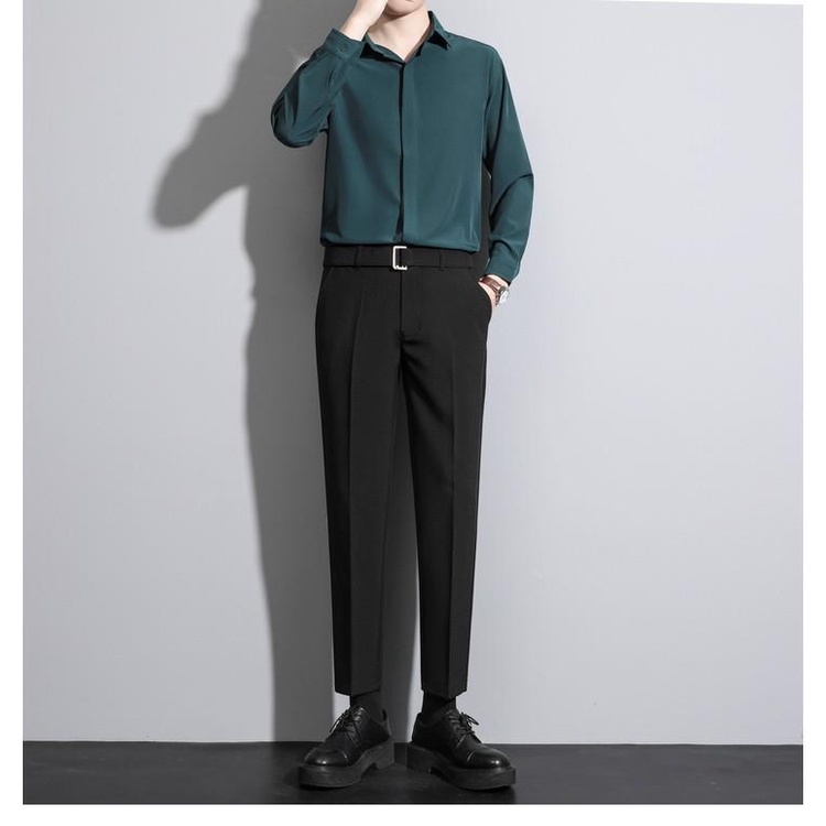 Quần âu nam cạp cao kèm đai thắt lưng Hàn Quốc dáng baggy ống suông, Quần tây nam đen công sở VINTINO QSĐ