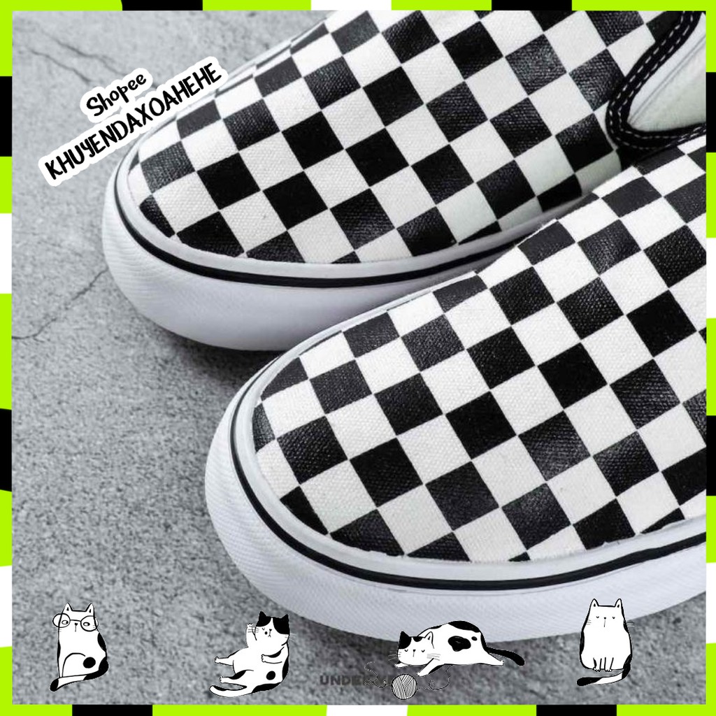 Giày CHECKERBOARD SLIP-ON CLASSIC BLACK/WHITE, giày lười caro nam nữ