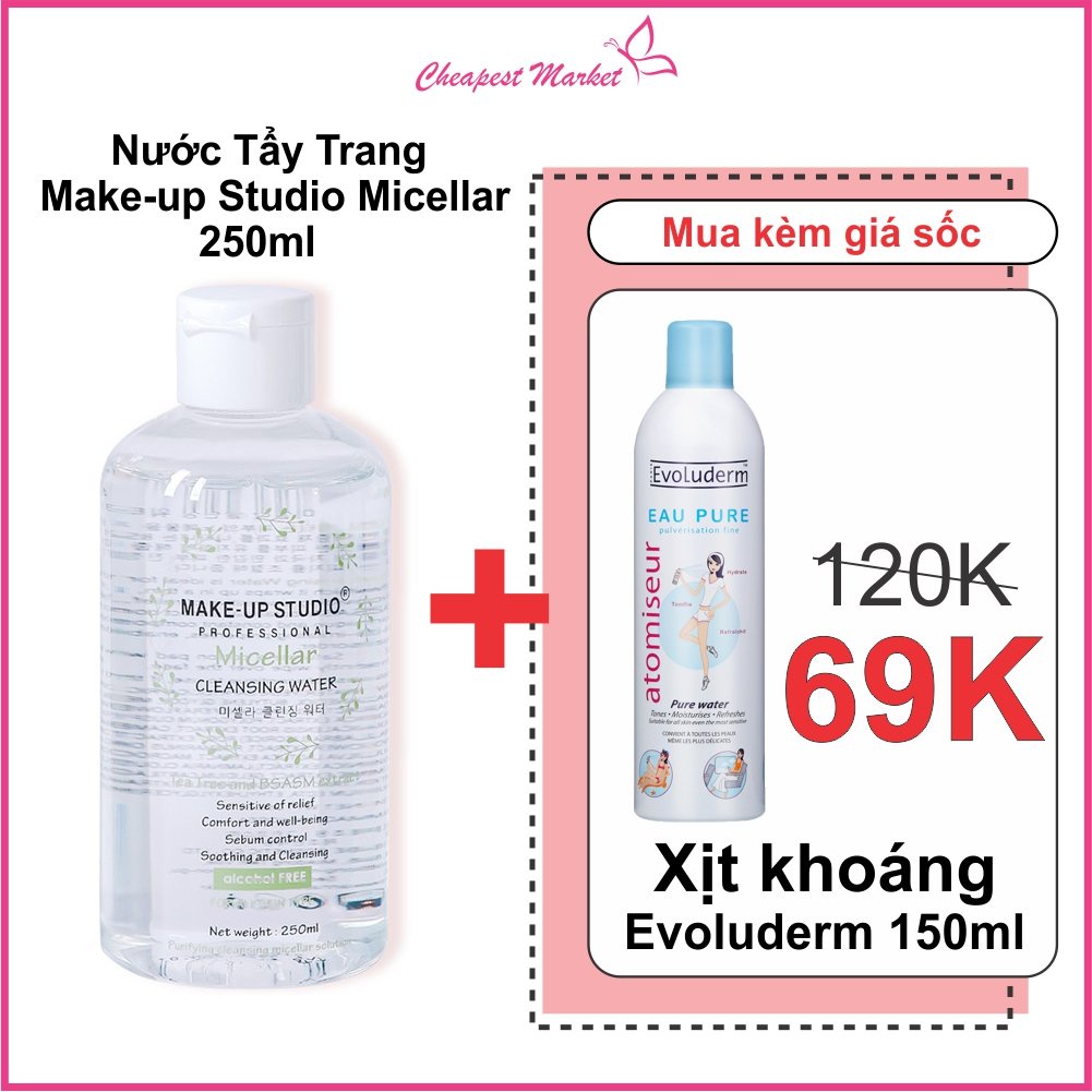 Nước Tẩy Trang Thảo Mộc Chiết Xuất Tràm Trà Và 7 Tinh Chất Thảo Mộc Make-up Studio Micellar 250ml không cồn