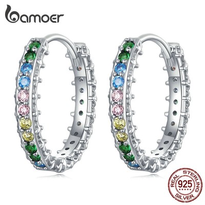 Bamoer Bông Tai Bạc 925 Đính Đá Nhiều Màu Sắc Thời Trang Cho Nữ