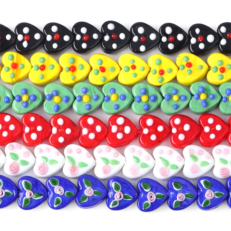 Hạt charm hình trái tim bằng kính kích thước 15mm dùng làm trang sức thủ công