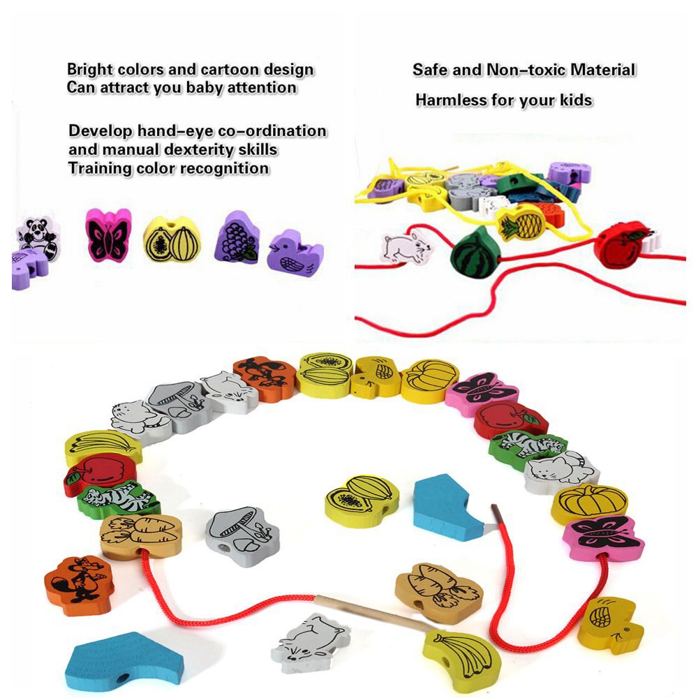 Bộ đồ chơi xỏ dây sâu hạt gỗ cho bé