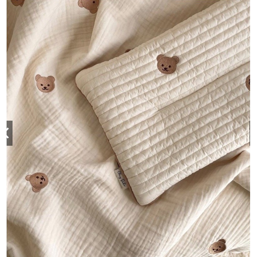 Gối nằm cho bé/Gối Chữ Nhật Hàn CHEZBEBE 100% cotton lưới 3D thoáng khí