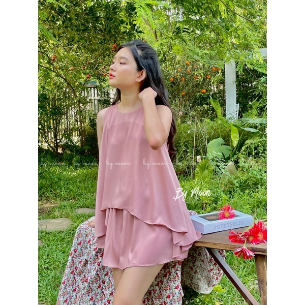 Áo yếm quần váy tà rộng freesize - set 2 món áo váy yếm thời trang nữ thiết kế BY MOON SB001 | BigBuy360 - bigbuy360.vn