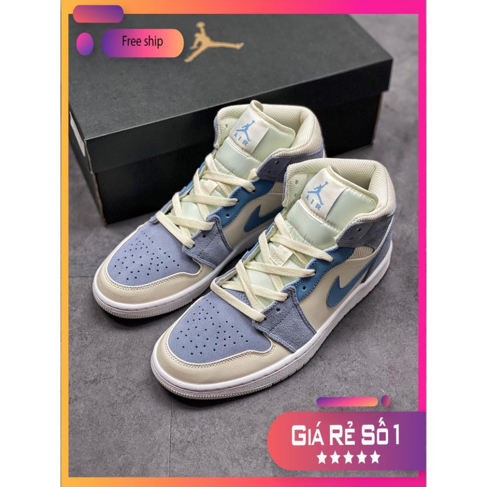 (FULL BOX + QUÀ TẶNG) Giày thể thao Air Jordan 1 Mid Mixed Textures Blue cổ cao siêu đẹp cho nam và nữ | BigBuy360 - bigbuy360.vn