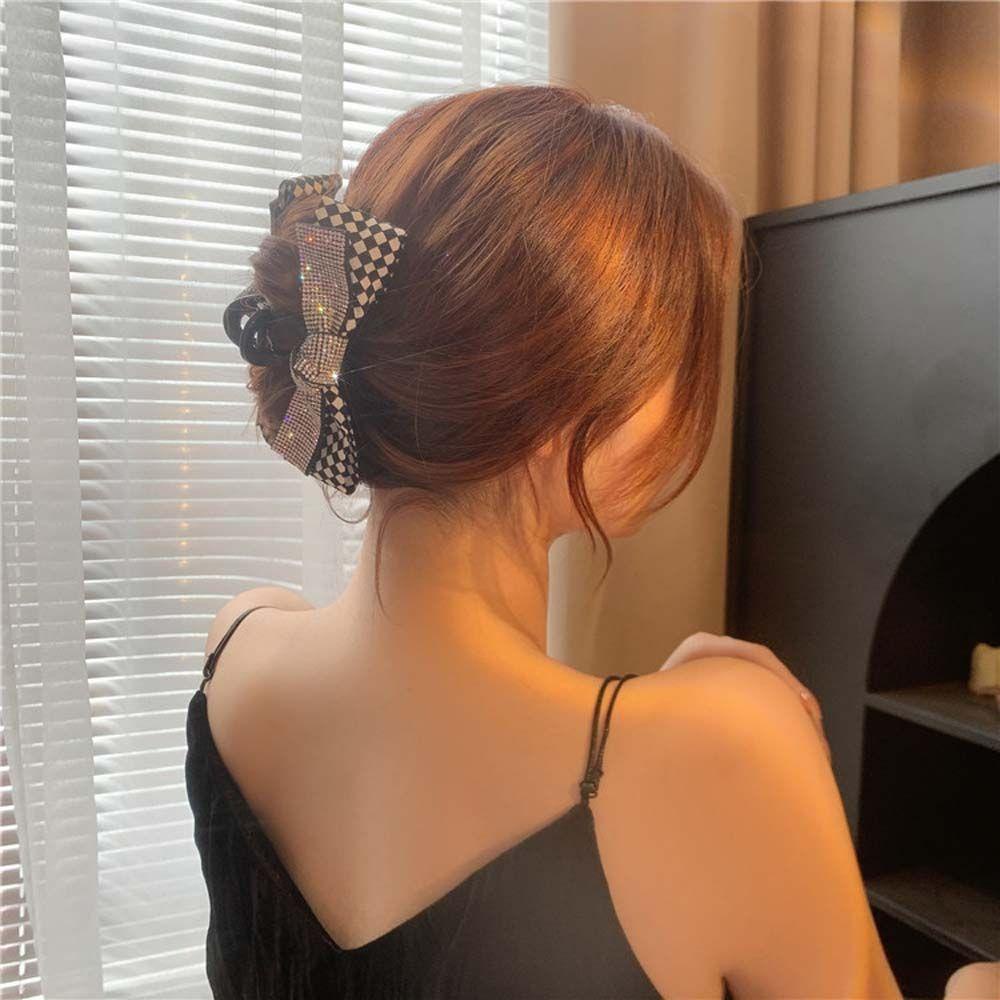 QQMALL Kẹp Tóc Nơ Họa Tiết Kẻ Sọc Màu Trắng Đen Thanh Lịch