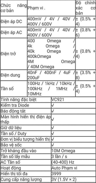 ĐỒNG HỒ ĐO VẠN NĂNG ZOJI VC921