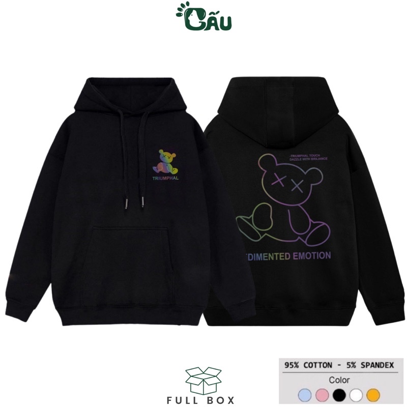 Áo khoác hoodie Gấu194 Gấu Phản Quang vải nỉ co dãn, dày dặn mềm mịn form rộng