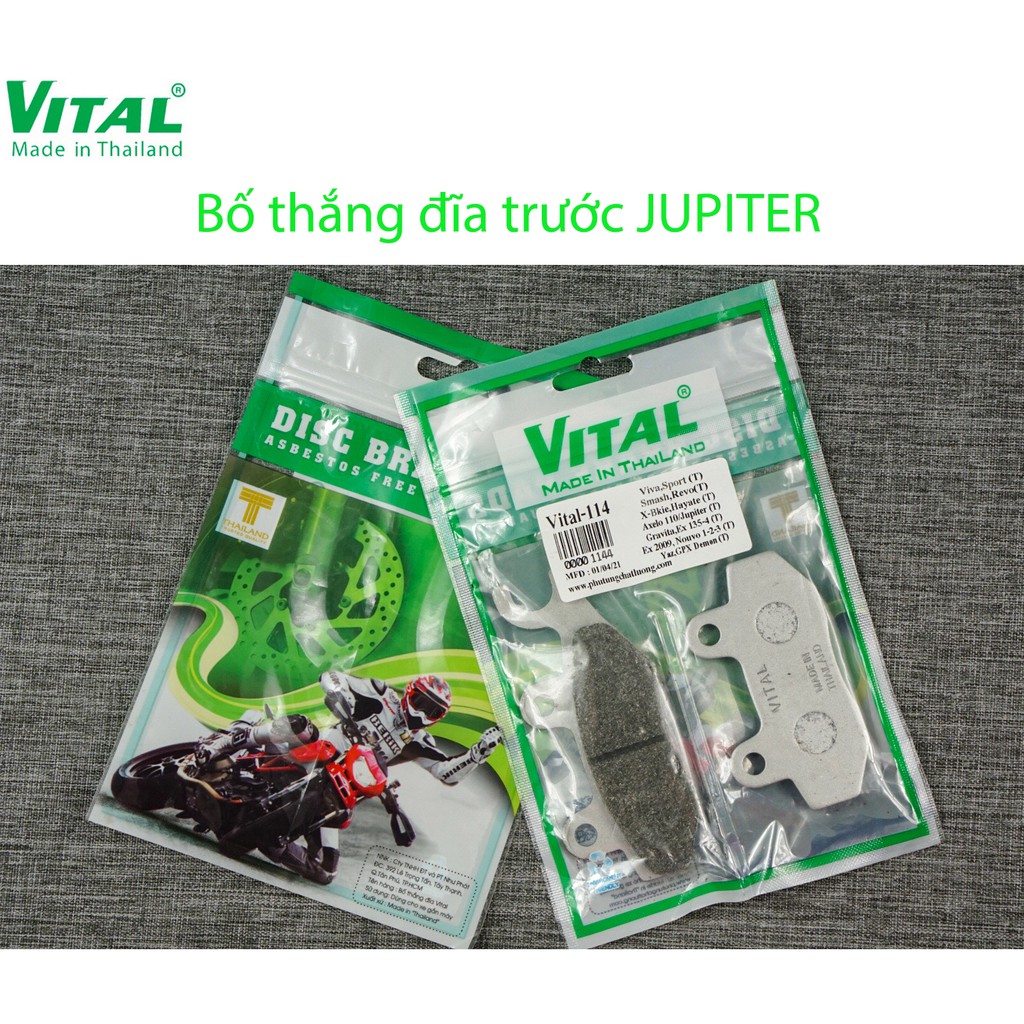 Bố thắng sau + trước SIRIUS, JUPITER hiệu VITAL - Má phanh xe máy, bố thắng đĩa VITAL chính hãng Thái Lan