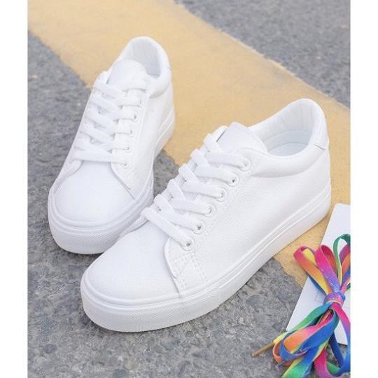 Giày trắng Ammy, giày thể thao nam cổ thấp tăng chiều cao, sneaker đế bệt trẻ trung năng động AM015