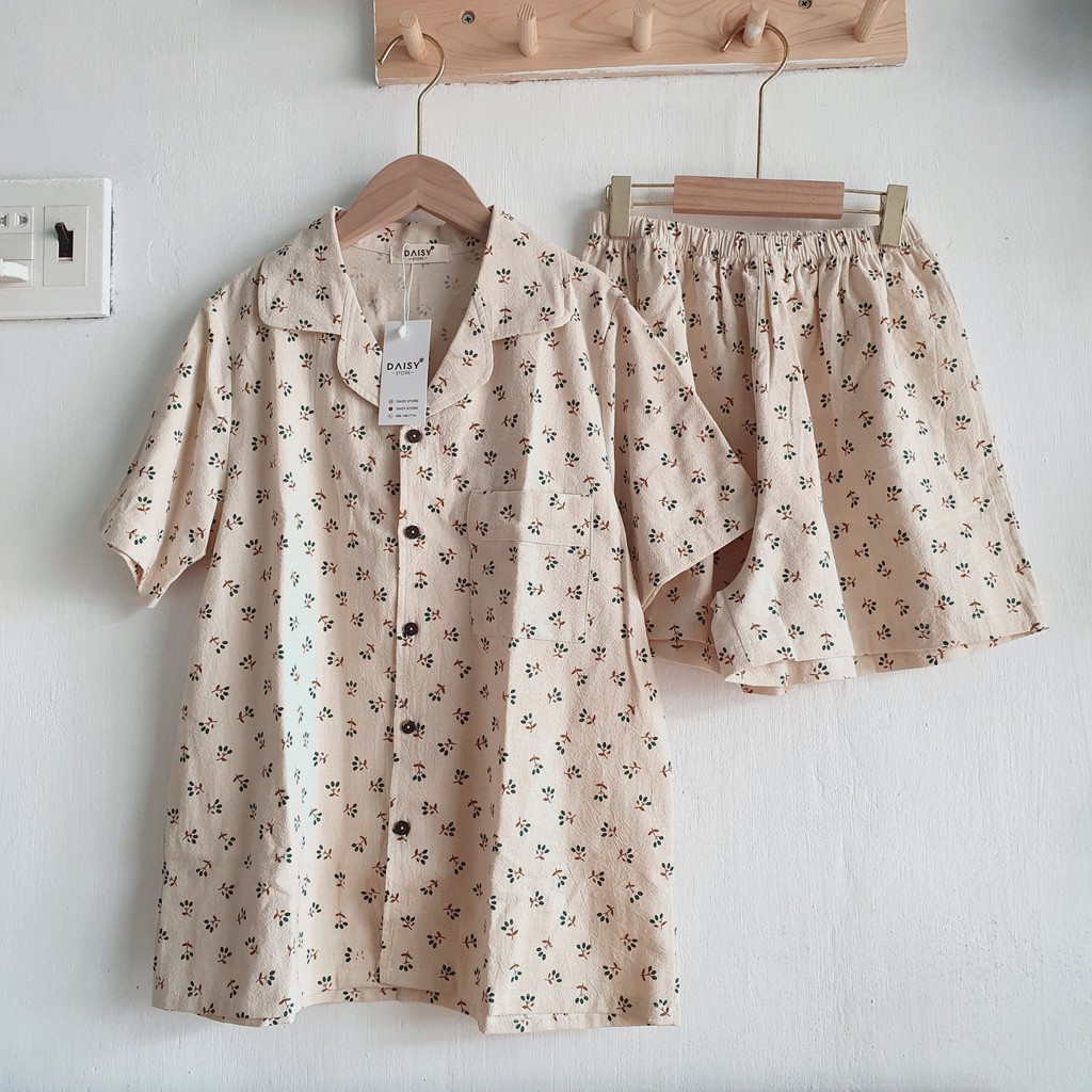 Pyjama mặc nhà thô đũi cara trái xanh