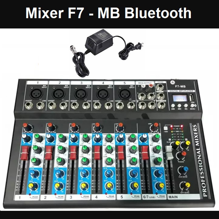 Combo Mixer F7 MB USB Bluetooth, Tặng Tai Nghe Ốp Tai - Micro PC-K200 Chính Hãng Takstar - Đủ Phụ Kiện Kẹp Lọc