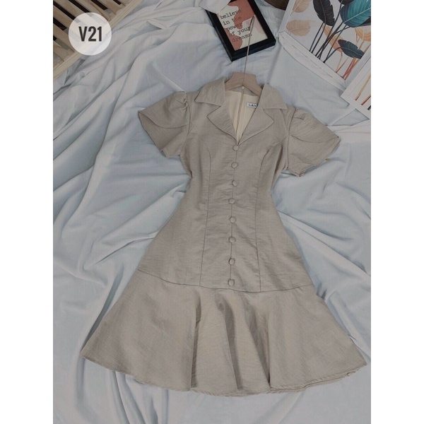 LIKEHER - ĐẦM ĐI CHƠI ĐẦM CỔ VEST NÚT BỌC D18