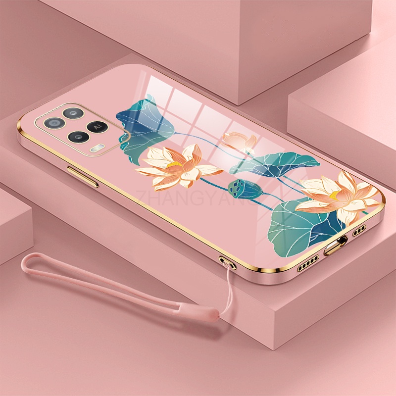 ốp lưng oppo a54 ốp điện thoại oppo a54 Ốp Điện Thoại TPU Dẻo Mạ Màu Họa Tiết Hoa Sen Sang Trọng