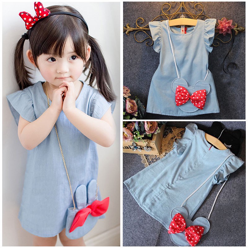 Đầm Bé Gái In Hình Chuột Minnie