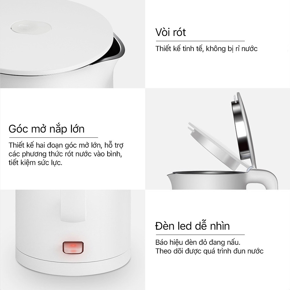 Ấm siêu tốc xiaomi mijia A1, ấm đun nước siêu tốc công suất 1800W, ruột inox 304,vỏ nhựa PP an toàn