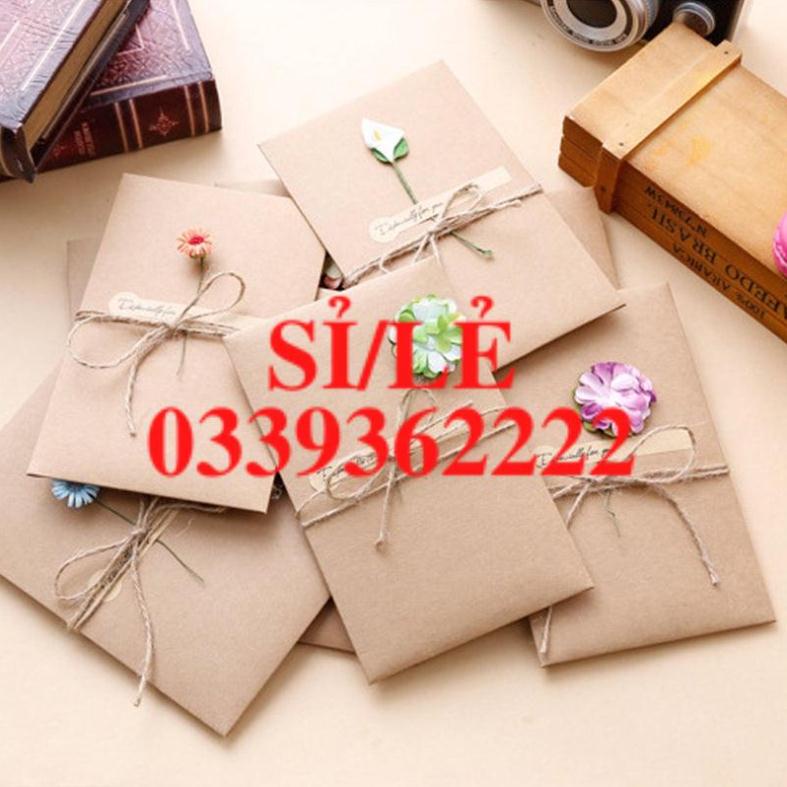 [ HAIANHSHOP ] Thiệp chúc mừng, sinh nhật phong cách Vintage chất liệu giấy kraft cài hoa Duashop &gt;