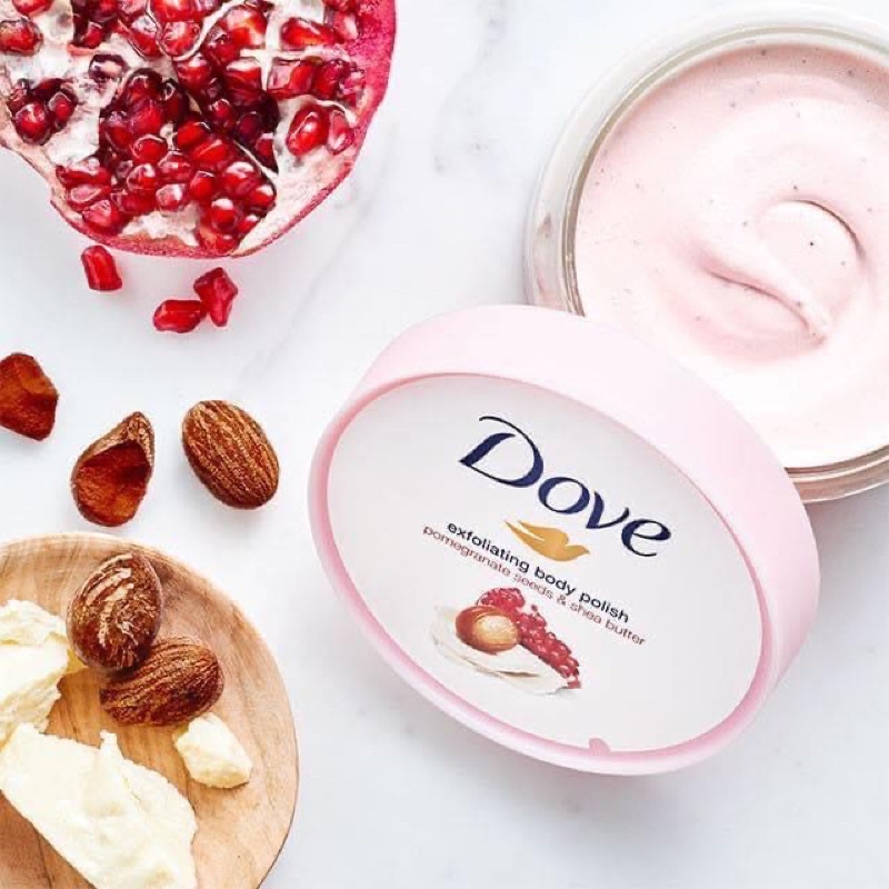 Kem tẩy da chết toàn thân Dove Exfoliating Body Polish 298g - Hương Pomegranate Seeds &amp; Shea Butter