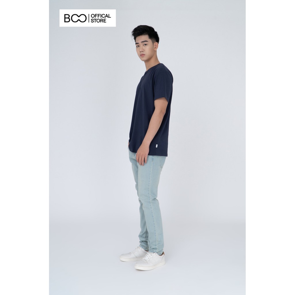 Áo Thun Nam BOO Dáng Basic Cơ Bản 100% Cổ Henley Phối 3 Cúc Màu Đen Lịch Lãm