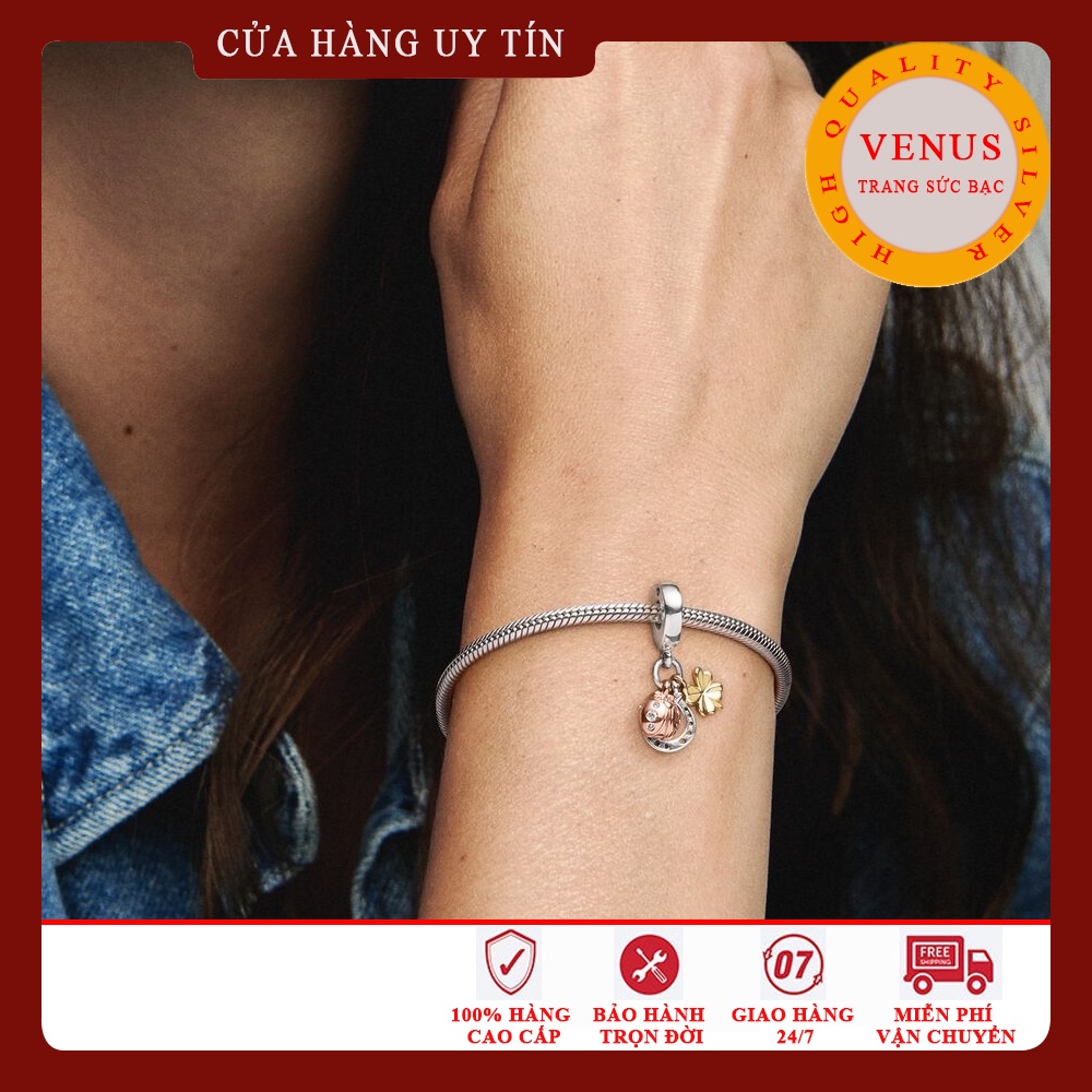 Charm treo cỏ 4 lá 2 tone- Trang sức bạc Venus