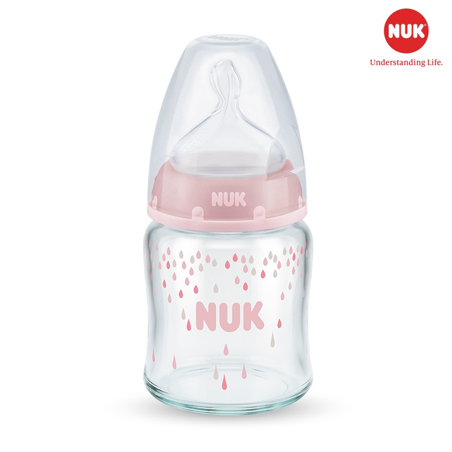 Bình Sữa Cho Bé NUK Prenium Choice Phần Thân Bằng Thủy Tinh Và Núm Ti Silicon Y Tế Mềm Mại 120ml-240ml NU66126